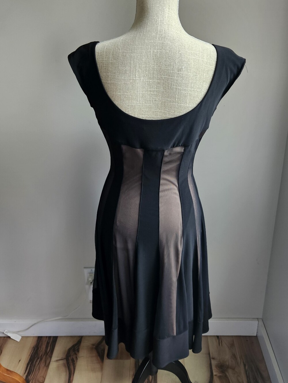 Joseph Ribkoff Black and Taupe Paneled Fit-and-Flare Midi Dress - Picture 4 of 6